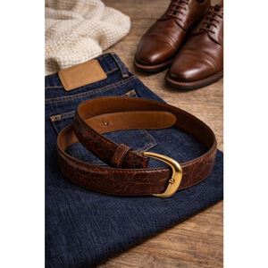 Cole Haan Men's Brown Leather Belt Solid Brass Buckle Made in USA Size 30